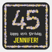 45誕生日:フローラ花数名前をカスタムする スクエアシール (正面)