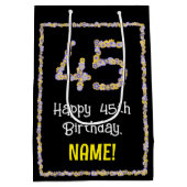 45誕生日:フローラ花数名前をカスタムする ミディアムペーパーバッグ (裏面)