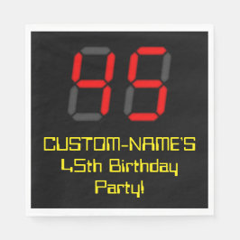 45誕生日：レッドデジタルクロックスタイル"45" +名前 スタンダードランチョンナプキン