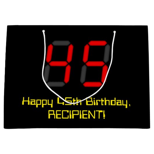 45誕生日:レッドデジタルクロックスタイル"45" +名前 ラージペーパーバッグ (正面)