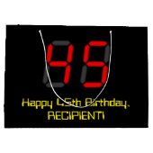45誕生日:レッドデジタルクロックスタイル"45" +名前 ラージペーパーバッグ (裏面)