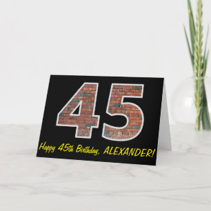 45誕生日 – レンガの壁パターン"45" （名前あり） カード