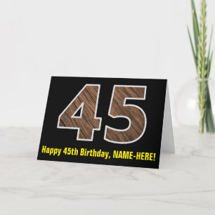 45誕生日:名前+木目フェイクパターン"45" カード