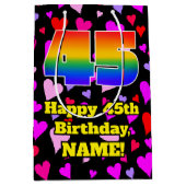 45誕生日：愛するハートパターン、虹# 45 ミディアムペーパーバッグ (正面)