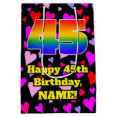 45誕生日：愛するハートパターン、虹# 45 ミディアムペーパーバッグ (裏面)