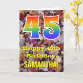 45誕生日、素朴紅葉、レインボー「45」 カード (黄色い花)