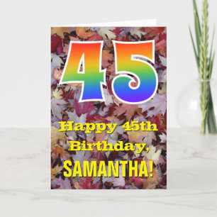 45誕生日、素朴紅葉、レインボー「45」 カード