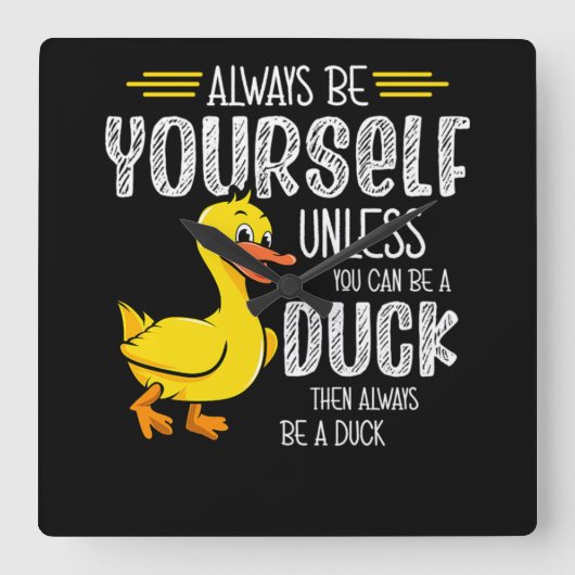 45.アヒル好きのゴムアヒル スクエア壁時計 (正面)