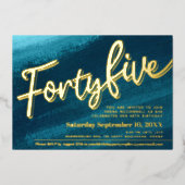 45 45誕生日アクアティール（緑がかった色）金ゴールド写真 箔招待状 (正面)