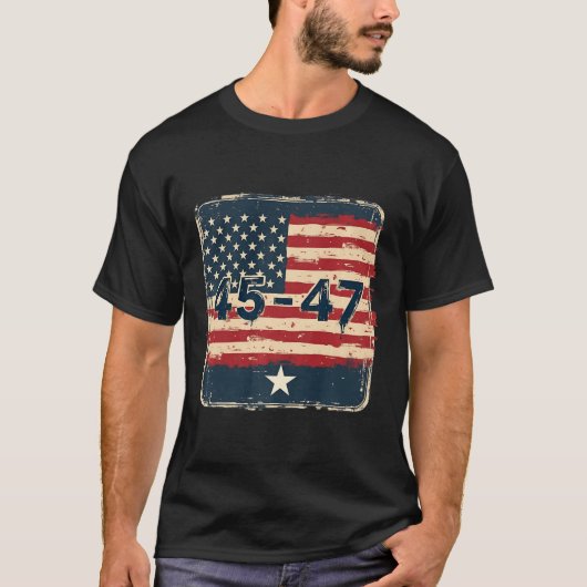 45 47トランプヴィンテージ米国国旗 Tシャツ (正面)