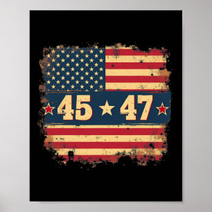 45 47トランプ大統領ヴィンテージ米国旗 ポスター