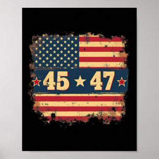 45 47トランプ大統領ヴィンテージ米国旗 ポスター
