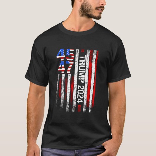 45 47トランプ2024アメリカ国旗Tにアメリカを戻す Tシャツ (正面)