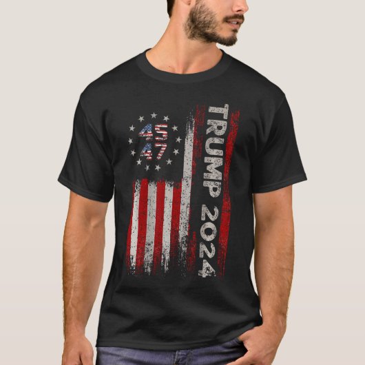 45 47トランプ2024米国国旗 Tシャツ (正面)
