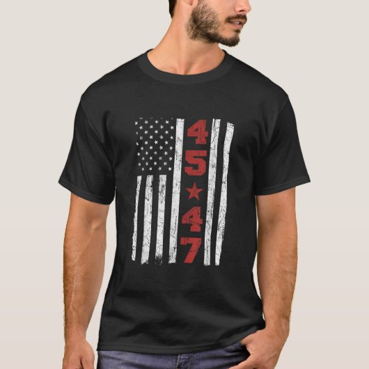 45 47 トランプ ヴィンテージ アメリカ国旗 2024 大統領 47代目 Tシャツ (正面)