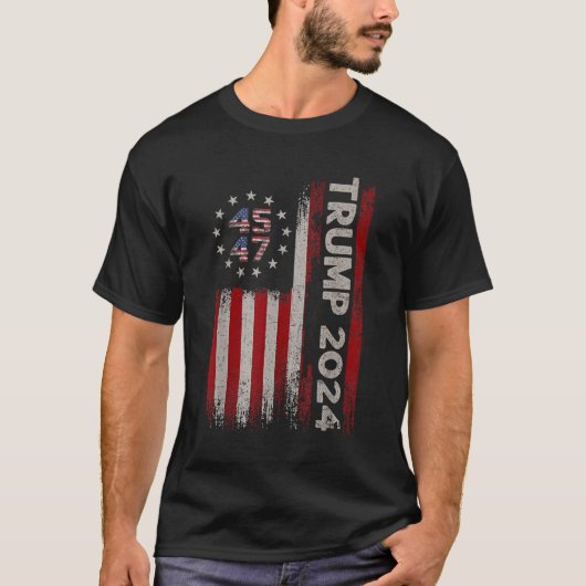 45 47 トランプ 2024 アメリカ国旗 Tシャツ (正面)