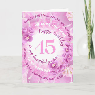 45 Pink Cherry Blossom Floral Milestone Birthday カード