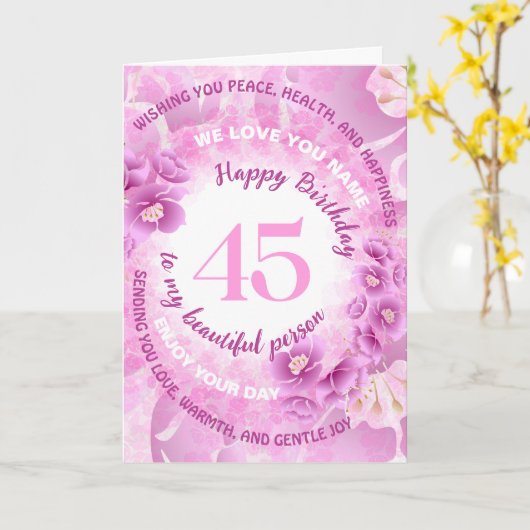 45 Pink Cherry Blossom Floral Milestone Birthday カード (黄色い花)