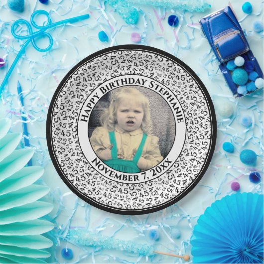 45 Your Photo Random Number Pattern Black/White ペーパープレート (パーティー)