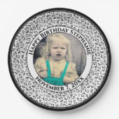 45 Your Photo Random Number Pattern Black/White ペーパープレート (正面)