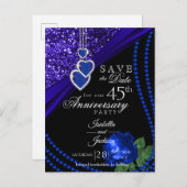 45thグリッターとバラ記念日 – 日付を保存 案内ポストカード (正面/裏面)