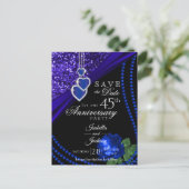 45thグリッターとバラ記念日 – 日付を保存 案内ポストカード (スタンド正面)