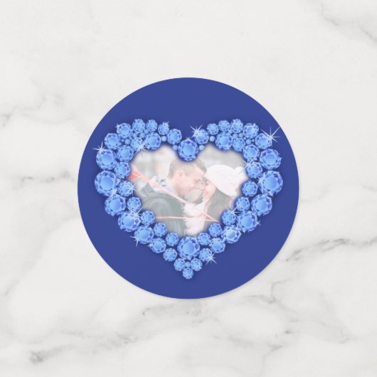 45thサファイヤ結婚の記念日ハート写真ブルー コンフェッティ (スモール正面)
