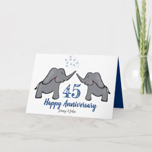 45thサファイヤ結婚ー記念日かわいいゾウ カード