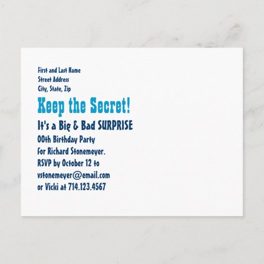 45thサプライズ誕生日日付を保存する斜めVB14 案内ポストカード (裏面)