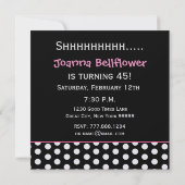 45thサプライズ誕生日白黒水玉模様ピンク 招待状 (裏面)