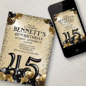 45thバルーンブラック金ゴールド誕生日 招待状