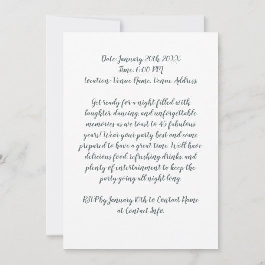 45thバースデーパーティーカスタムフォトフローラ 招待状 (裏面)