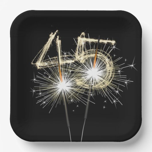 45thバースデーパーティースパーカーズオンブラック ペーパープレート (正面)