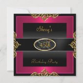 45thバースデーパーティーピンクレッドブラック金ゴールド2 招待状 (正面)