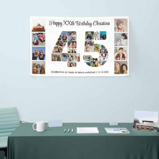 45th誕生日パーティー番号45フォトコラージュ 横断幕 (トレードショー)