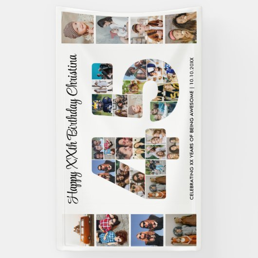 45th誕生日パーティー番号45フォトコラージュ 横断幕 (縦)