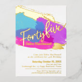 45th誕生日パーティー金ゴールド写真の明るい抽象芸術 箔招待状 (正面)