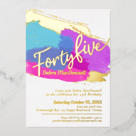 45th誕生日パーティー金ゴールド写真の明るい抽象芸術 箔招待状