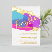 45th誕生日パーティー金ゴールド写真の明るい抽象芸術 箔招待状 (立ち正面)