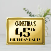 45th誕生日パーティー:アールデコの外観"45"と名前 箔招待状 (立ち正面)