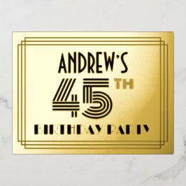 45th誕生日パーティー～アールデコスタイル"45" +名前 箔招待状ポストカード