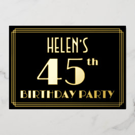 45th誕生日パーティー：アールデコ見る"45"、名前F 箔招待状