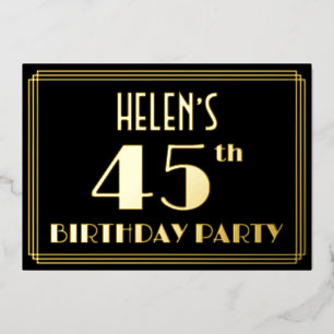 45th誕生日パーティー：アールデコ見る"45"、名前F 箔招待状