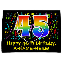 45th誕生日-カラフル音楽シンボル、レインボー45 ラージペーパーバッグ