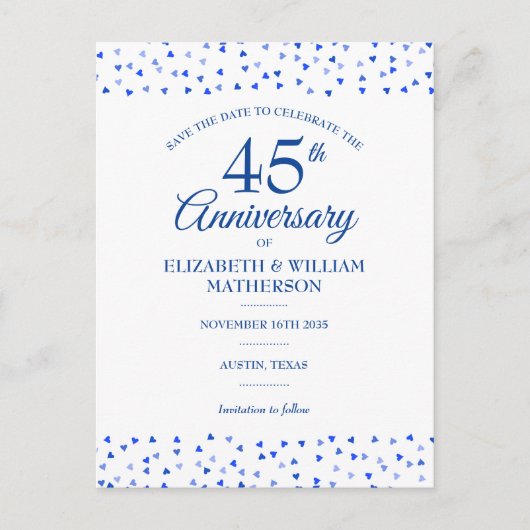 45th 65thの結婚記念日ハートの日付を保存 ポストカード (正面)