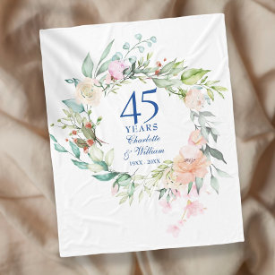 45th 65th結婚's Anniversary Water colorフローラ フリースブランケット