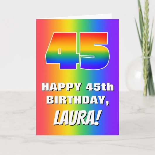 45th Birthday: Colorful, Fun Rainbow Pattern # 45 カード (正面)