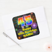 45th Birthday: Fun Fireworks Look, Rainbow # 45 スクエアシール (封筒)