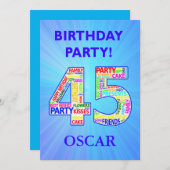 45th Birthday Partyへの招待の追加 招待状 (正面/裏面)