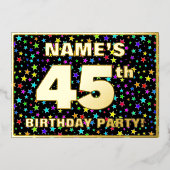 45th Birthday Party —おもしろいカラフル、Stars Pattern 箔招待状 (正面)